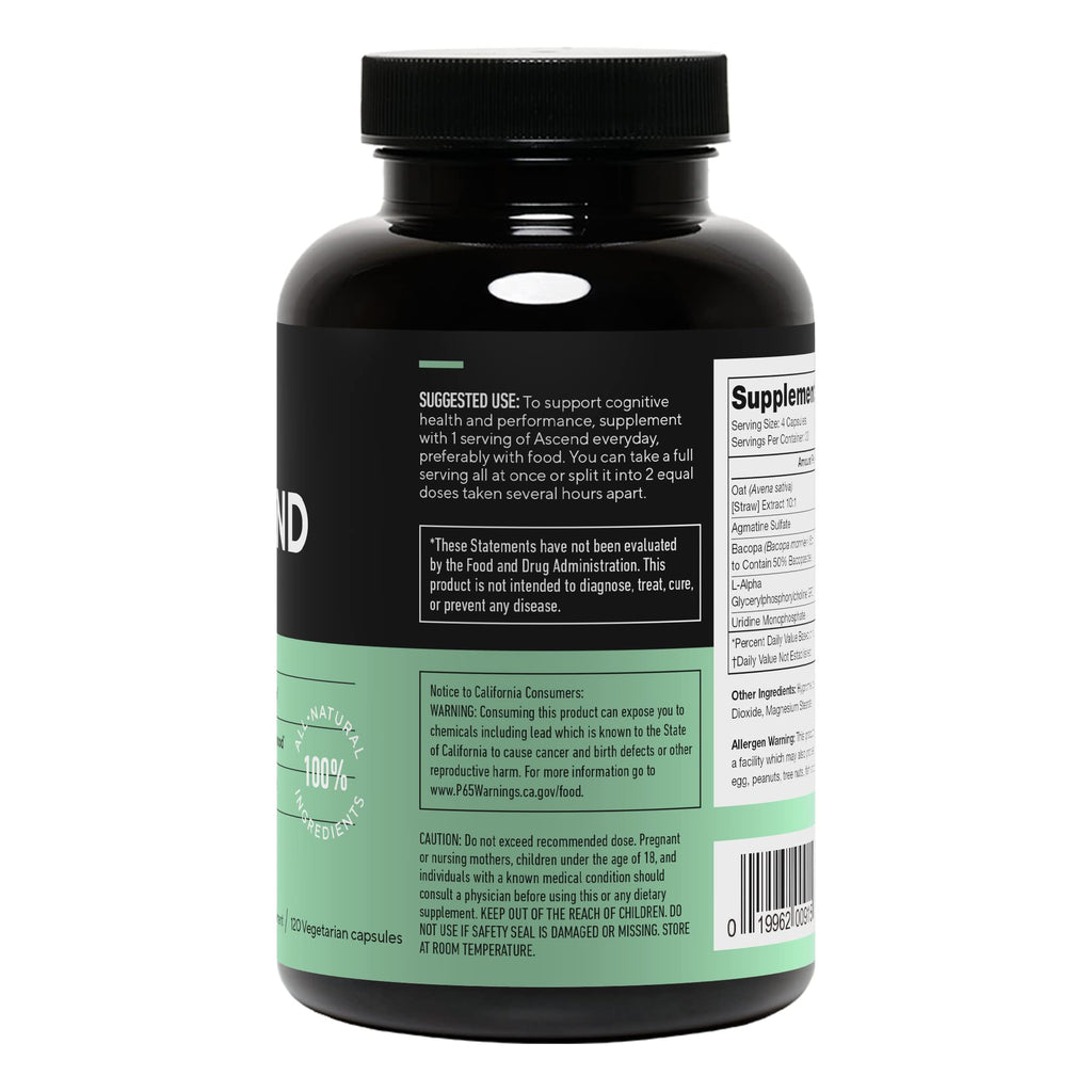 LEGION Athletics Ascend Nootropic - All-Natural Brain Supplements for Memory and Focus - Nootropics Brain Support Supplement with Alpha-GPC - Brain Supplement for Alertness & Mood Support, 30 Servings