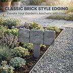 Decorative Imitation Stone Garden Fence: Plastic Edging Border Faux Stone Landscape Edging with Interlocking Spikes - Flexible Plastic Lawn Edging for Flower Beds, Yard, Pathway (20, Grey)