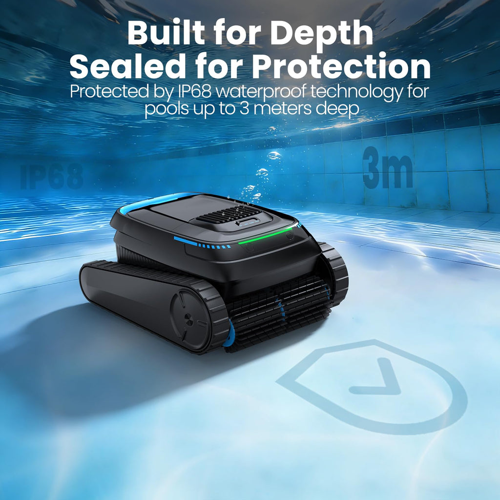 BOTLUXE Robotic Pool Vacuum PC10, Cordless Pool Cleaner Robot for Inground & Above Ground Pools, Smart Navigation, 5000GPH Suction Power for Cleaning Floor, Wall & Waterline, Self-Parking, Black