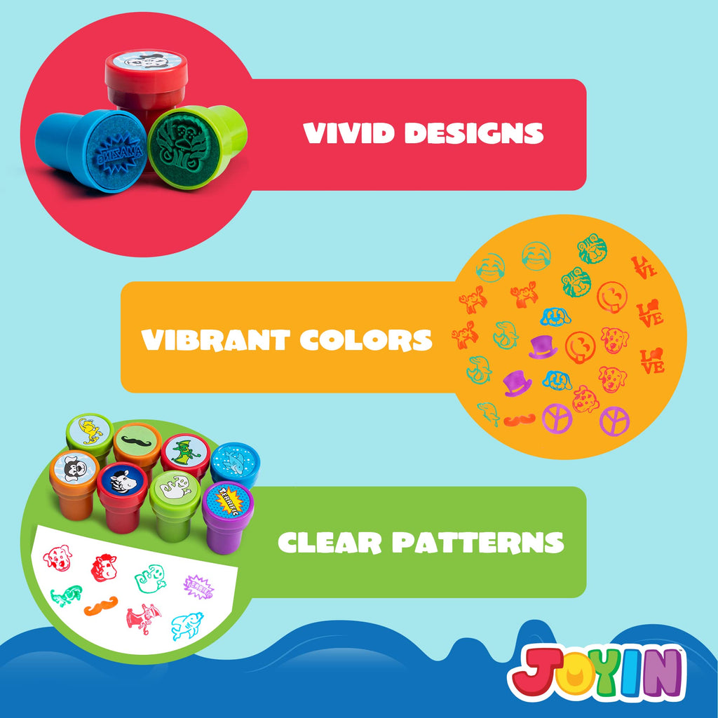 JOYIN 100PCS Assorted Stamps for Kids Self-Ink for Party Favor, Teacher Stamps, Kids Treasure Box, Prize for Classroom, Birthday School Stuffers (50 Designs, Dinosaur, Halloween Stampers)