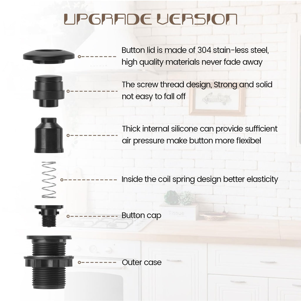 Garbage Disposal Air Switch Kit Sink Top Waste Disposal Long Stainless Steel Black On/Off Air Button Food and Waste Disposals Part by Etoolcity, UL Listed