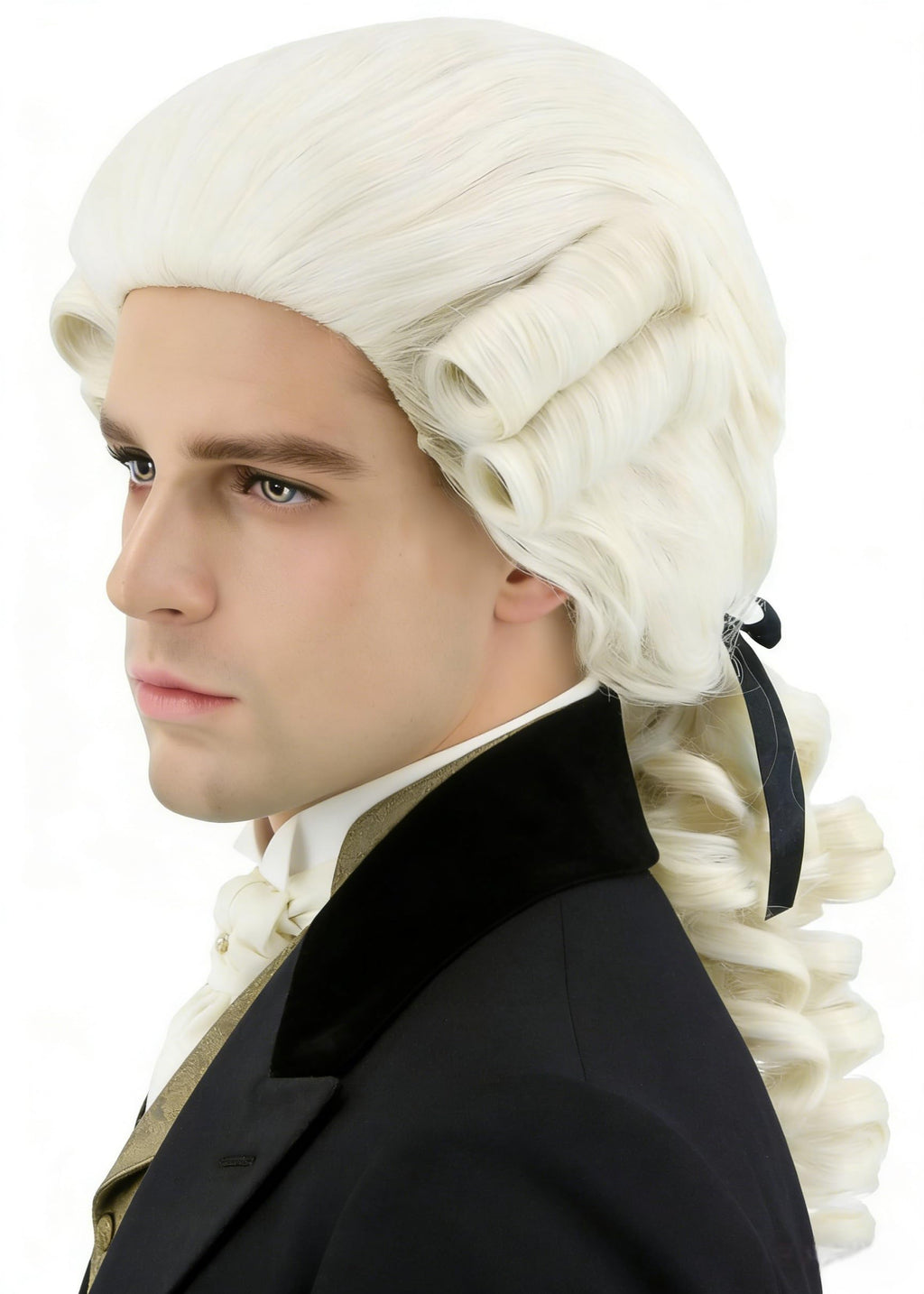 Topcosplay Judge Colonial Wig for Men Women Historical Powdered Wig Beige Halloween Costume Funny Wigs