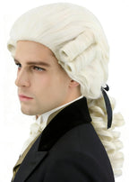 Topcosplay Judge Colonial Wig for Men Women Historical Powdered Wig Beige Halloween Costume Funny Wigs