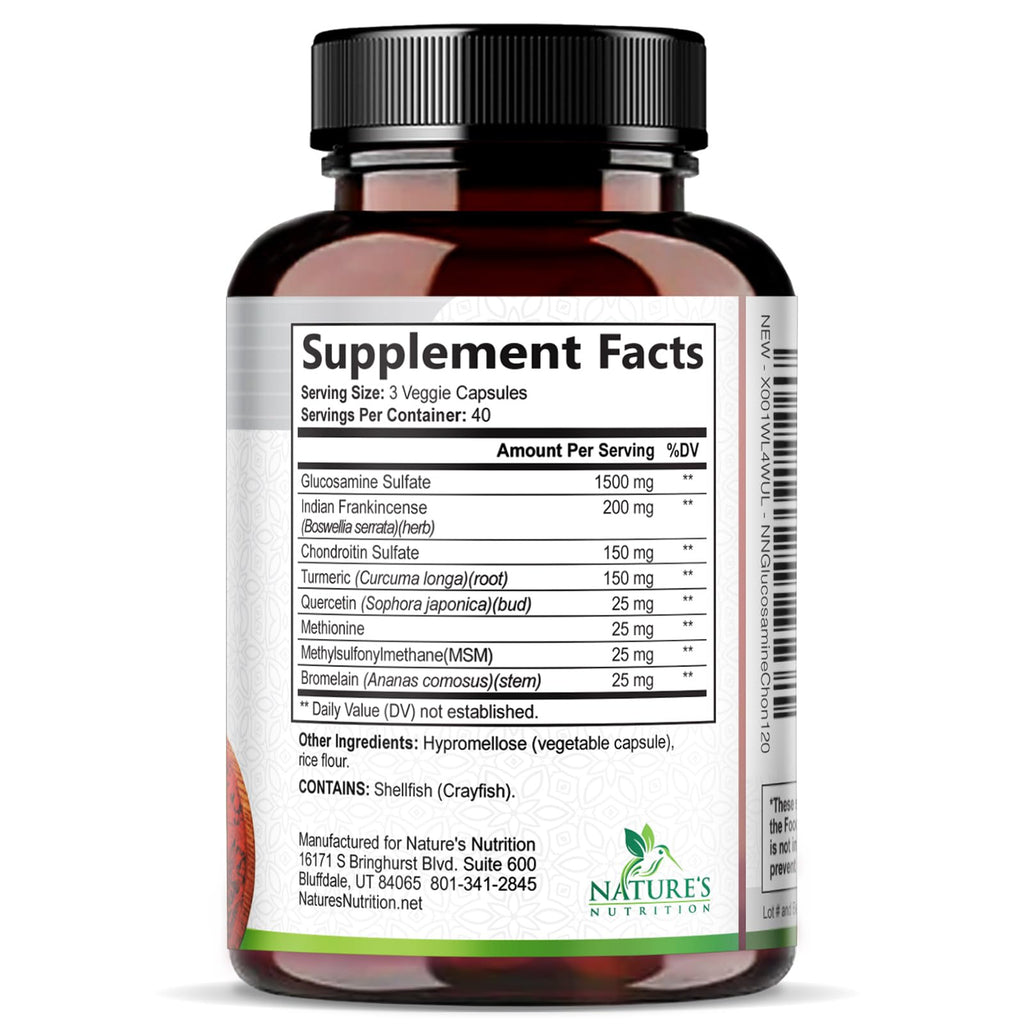 Glucosamine Chondroitin MSM - 3x Strength Joint Support Supplement for Joint Mobility & Comfort For Men and Women, Glucosamine Supplements Complex with Turmeric & Boswellia - 120 Capsules