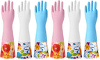 Bamllum 3 Pairs Rubber Cleaning Gloves, Household Kitchen Dishwashing Gloves with Cotton Flocked Liner, Long Cuff 16 Inches, Reusable, Non-Slip (Medium, Blue+Pink+White) (Pack of 2)