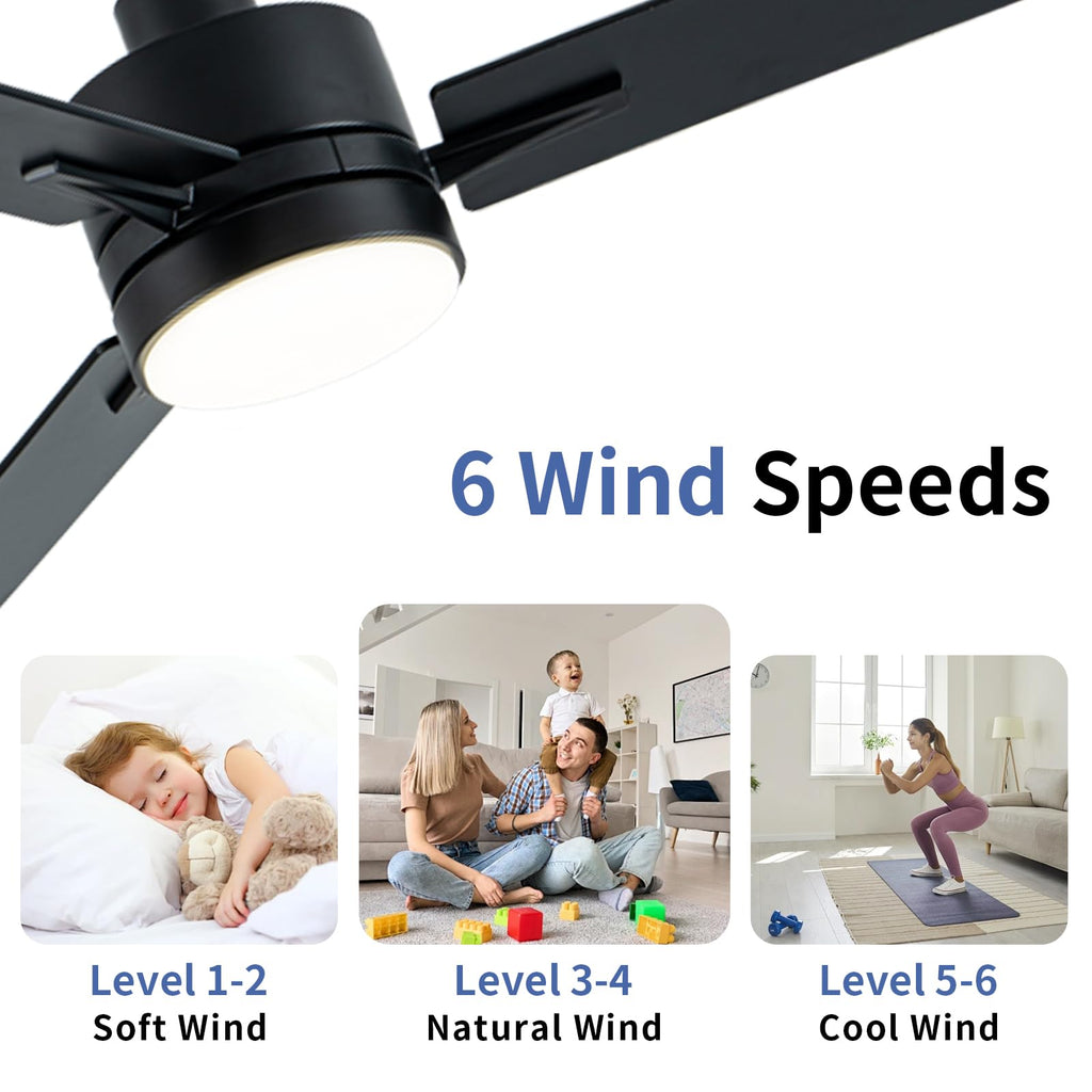 LANMEL 42 Inch Metal Ceiling Fan with Light, Modern Flush Mount Low Profile with Remote Control, Reversible, 3cct Dimmable, Quiet, Black LED for Bedroom, Living Room, Indoor/Outdoor Patio Use