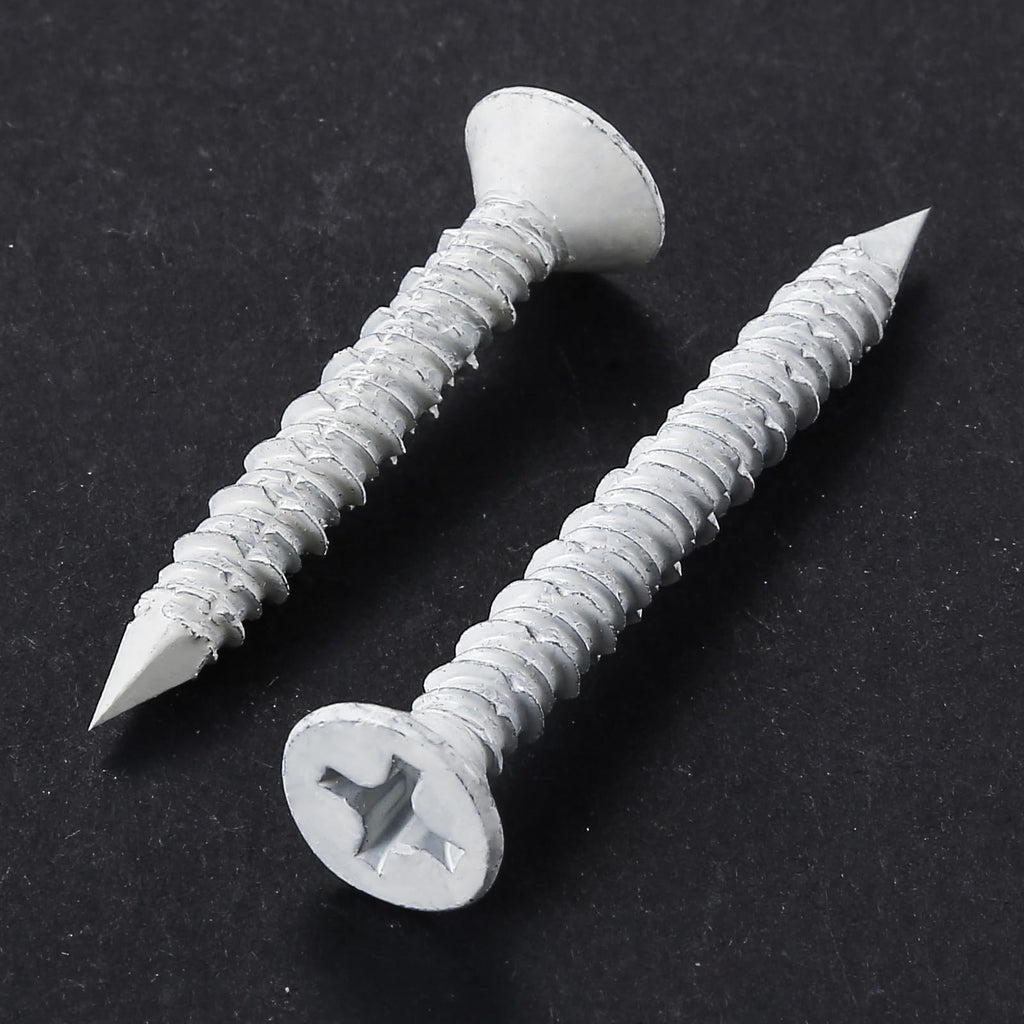WenSilon(100 PCS) 1/4" x1-1/4 White Concrete Screw Anchor White Flat Head for Anchoring to Masonry, Block or Brick Stucco