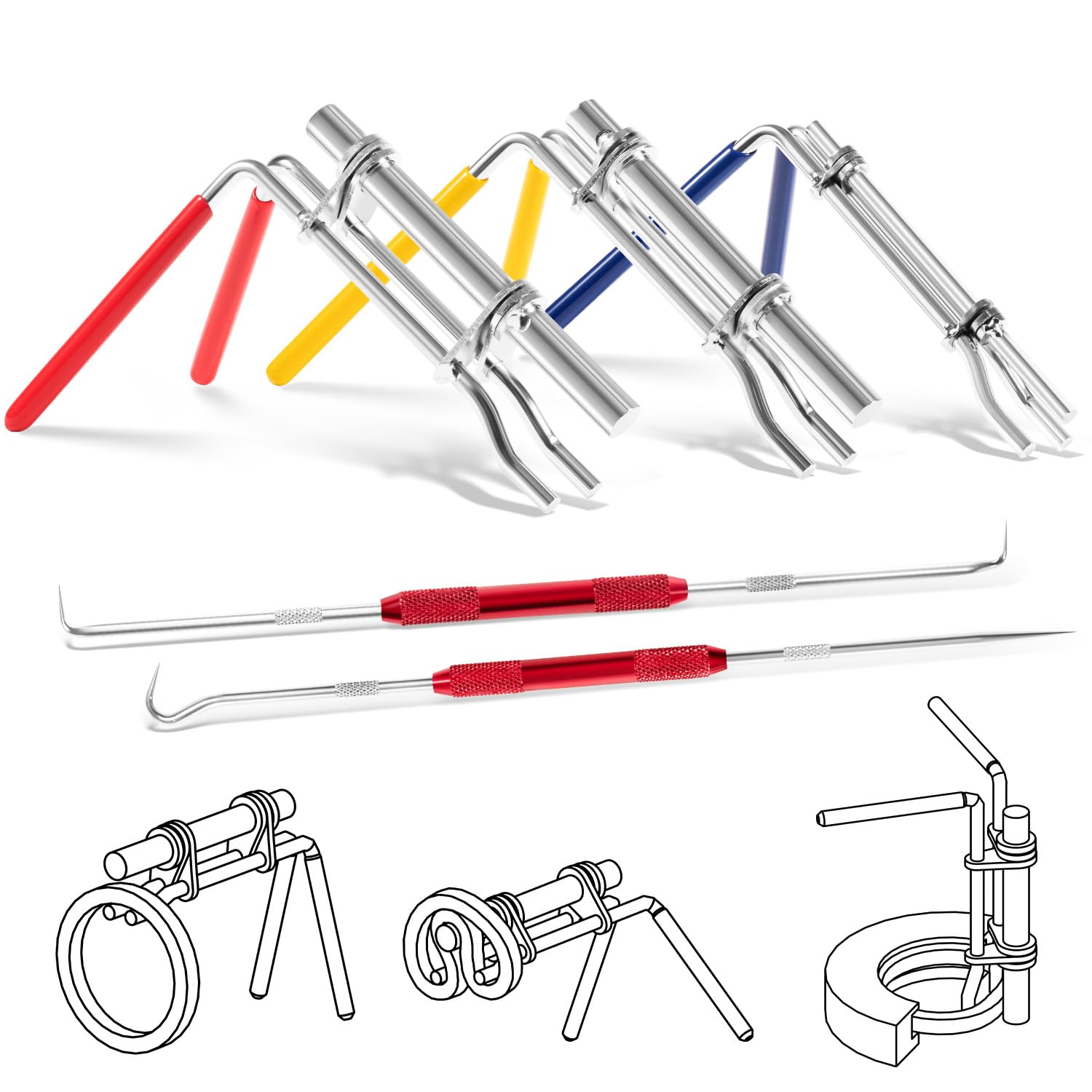 5 Pack Hydraulic Seal Installation Tool Kit, Hydraulic Cylinder Piston Repair Seal Tools, U-Cup Rod Seal Installation Tool Kits, Upgraded Seal Twistor Install Tool Set with Pick and Hook Set