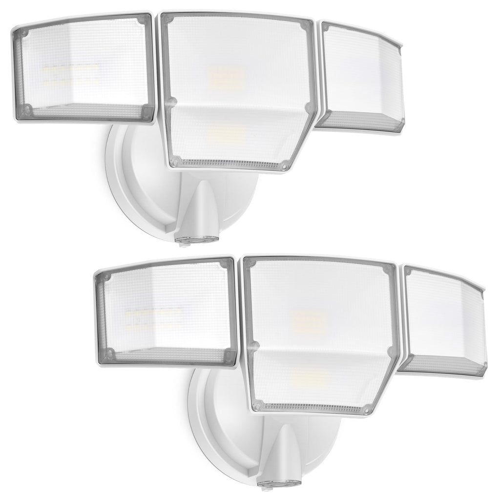 LUTEC 80W Dusk to Dawn Flood Lights Outdoor, 9000LM Super Bright LED Security Light with Photocell, IP65 Waterproof, 5000K Daylight, Hardwired 4 Heads Floodlight for Garage, Yard -2 Pack (White)