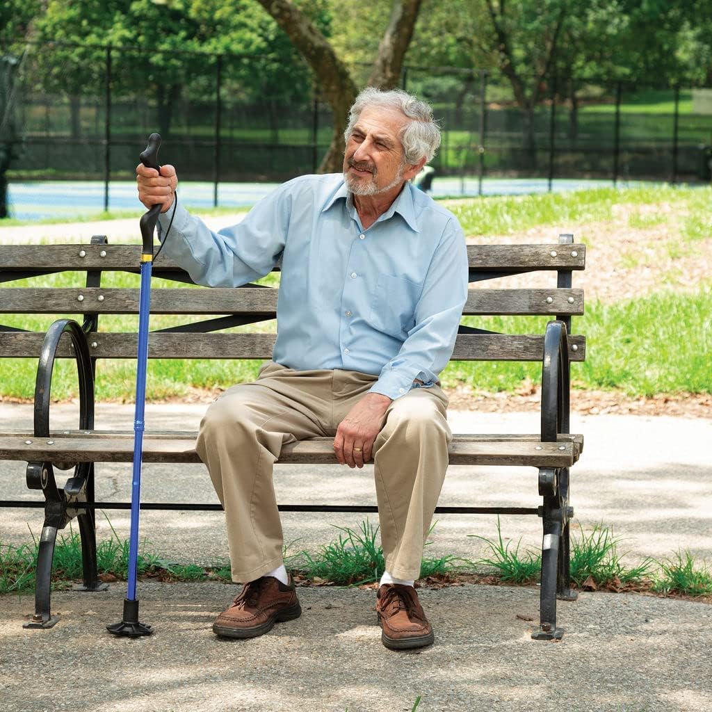 Medical king Walking Cane for Men and Walking Canes for Women Special Balancing - 10 Adjustable Heights - Self Standing Folding Cane, Portable Collapsible Cane, Comfortable (Blue)