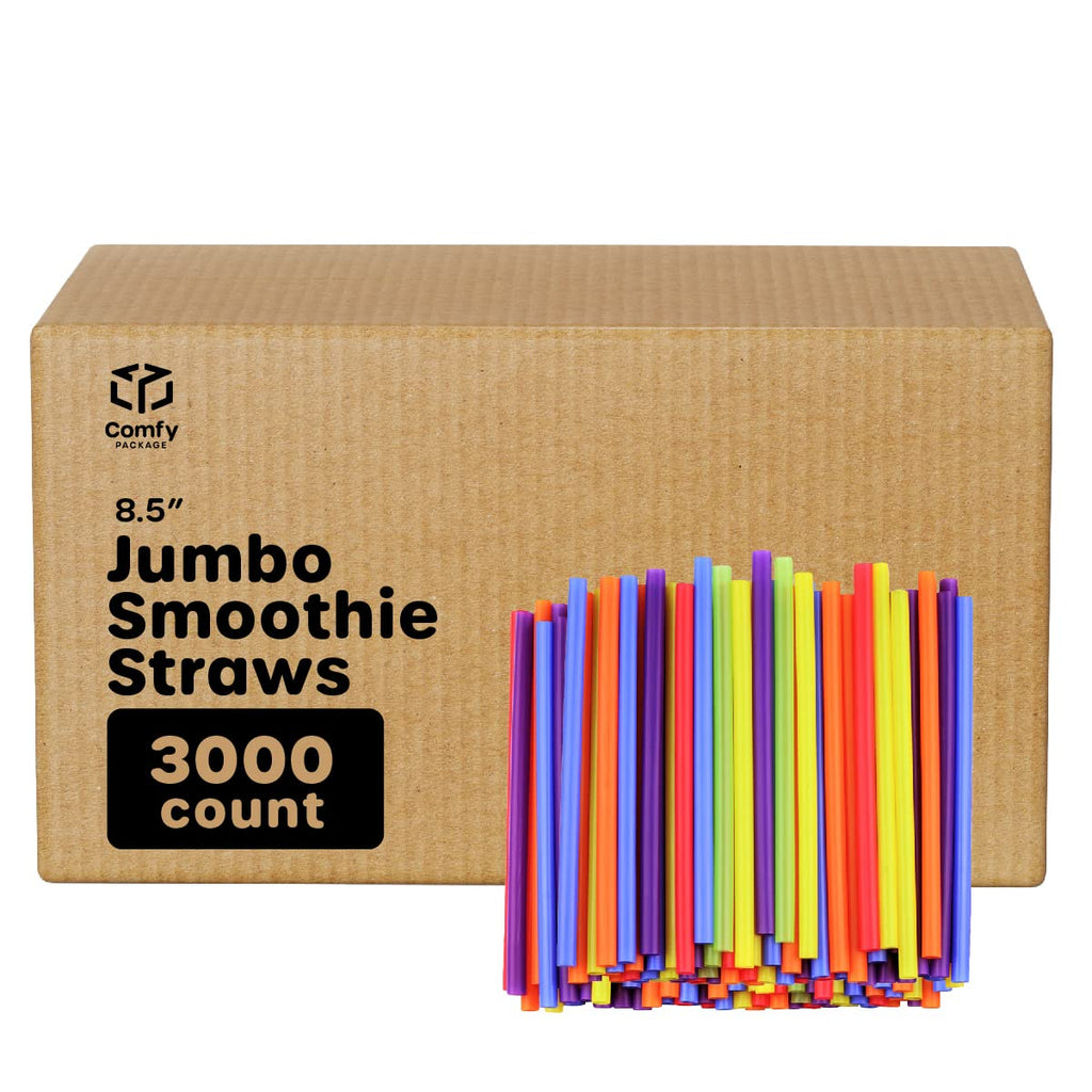 Comfy Package [Case of 3,000] 10 mm Jumbo Smoothie Straws, 8.5" High Plastic Boba and Milkshake - Assorted Colors