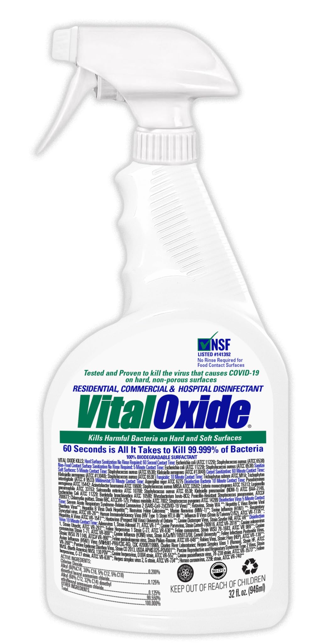 Vital Oxide Disinfectant, Deodorizer, Cleaner, Food-Contact Sanitizer, Virucide – (EPA registration #82972-1) – Kills Mold & Mildew, Eliminates Odors-32 Oz