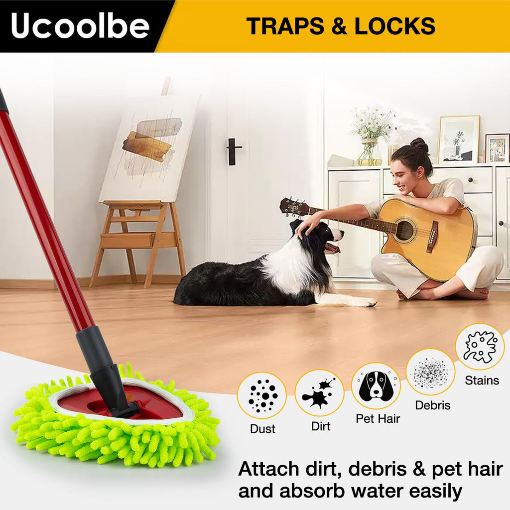Spin Mop Replacement Heads Compatible with Ocedar EasyWring 1-Tank System, Duster Mop Head for Ocedar, 6 Pack Spin Mop Refills, 2 Pack Chenille Mop Pads, 1 Mop Base for deep Cleaning