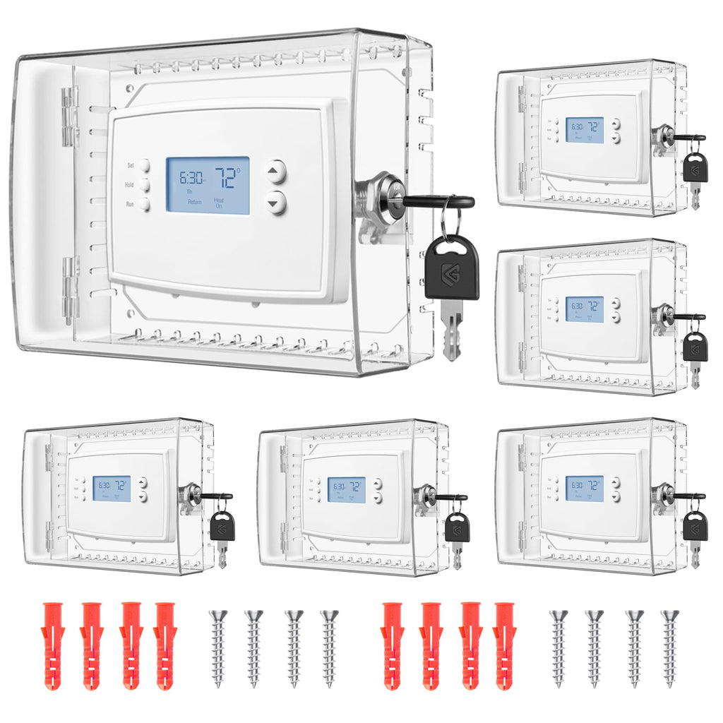 6 PCS Thermostat Lock Box with Key, Large Thermostat Cover with Lock for Thermostat on Wall, AC Control Lock Box Cover with Key, Air Conditioner Lockbox Fits Thermostats 5" H x 6" W or Smaller