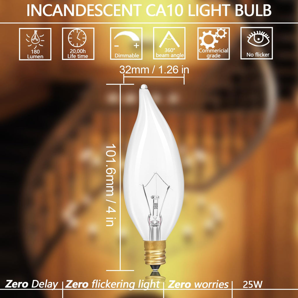 Potanro E12 Incandescent Light Bulbs 40Watt Warm White 2700K, 300 Lumens Candelabra Light Bulbs Decorative Dimmable Chandelier Bulbs for Ceiling Fan, Pendants (40W-20Pack)