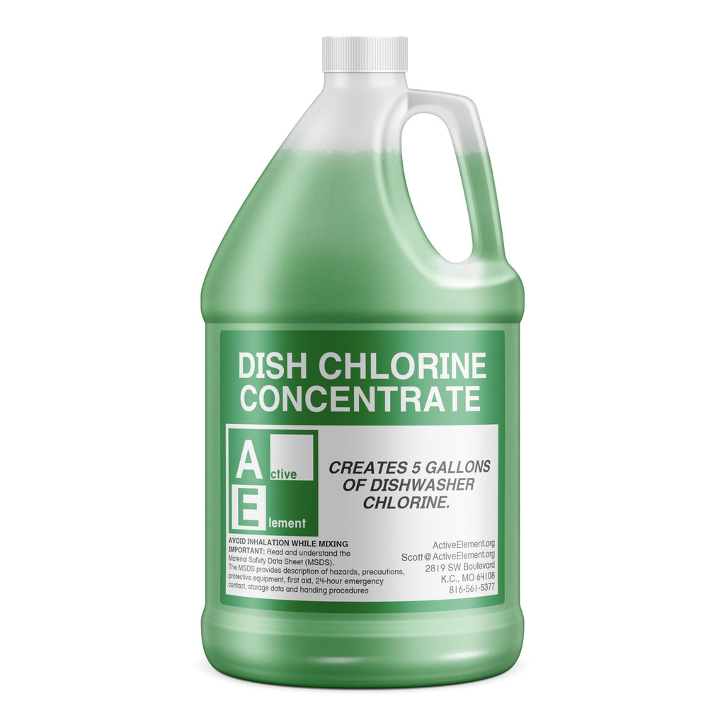Active Element Dish Chlorine Concentrate - Food Contact Surfaces- Commercial Dishwasher - No Rinse - Food Service Kitchen - Multi-Use - Makes one 5-Gallon Pails (Diluted Further to 1,280 Gallons)