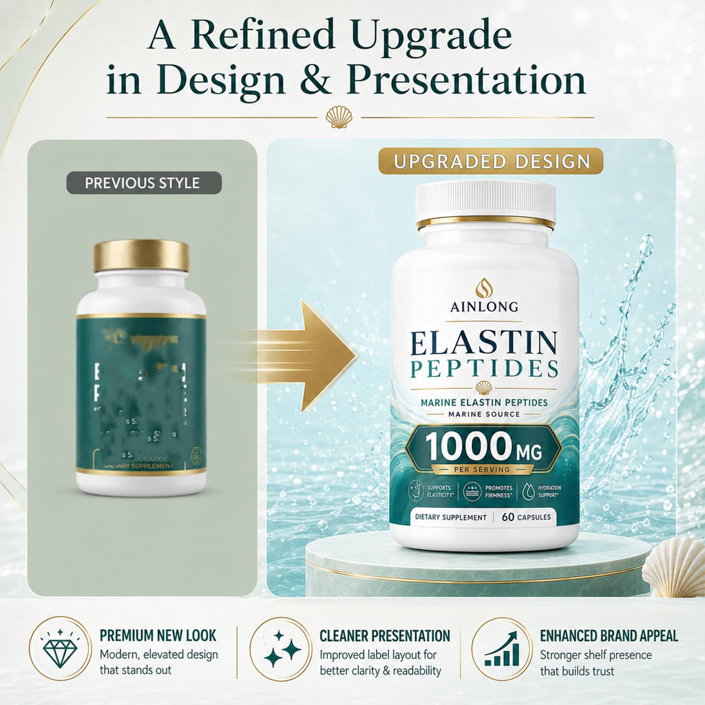Ainlong Elastin Peptides 1000mg, Marine Elastin Peptide Skin Tightening Formula, 60 Count (1)