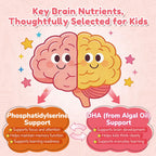 NATISLAND Focus Gummies for Kids, Brain Supplements with Phosphatidylserine, Omega-3 & Saffron, for Kids Memory, Focus & Attention Support, Sugar Free, Vegan, Strawberry Flavor, 60 Chewable