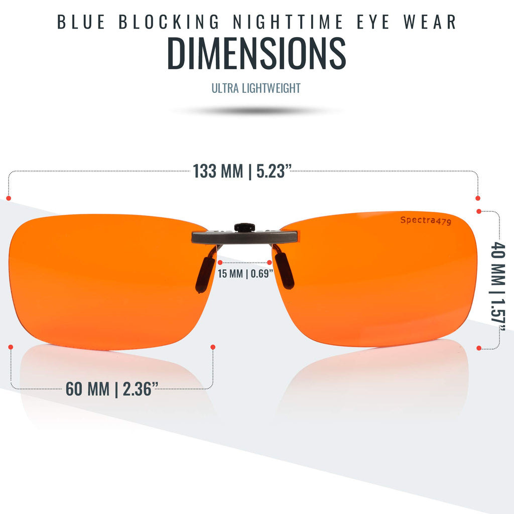 Spectra479 Blue Light Blocking Clip On Glasses - 99.9 Percent Effective Computer Glasses for Men & Women, Durable Lightweight, Reduce Eyestrain, Headaches and Improve Sleep (Nighttime Lens)