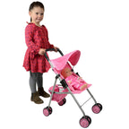 The New York Doll Collection My First Doll Stroller with Basket, Foldable Doll Stroller (Pink Quilted)