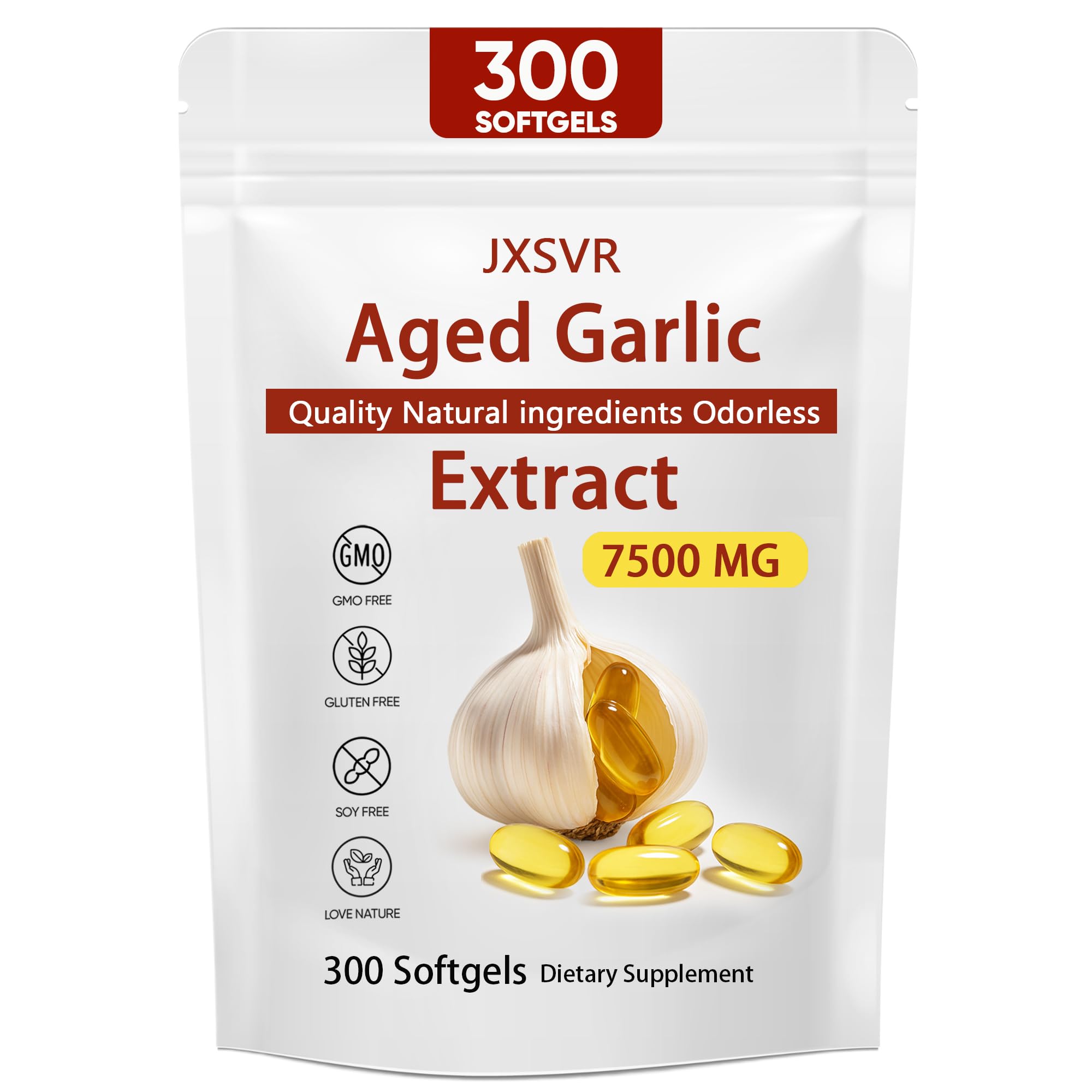 Aged Garlic Extract, 300 Softgels, 7500mg Odorless | Heart & Immune Antioxidant Supplements, Vegetarian, All-Natural, Non-GMO (1)
