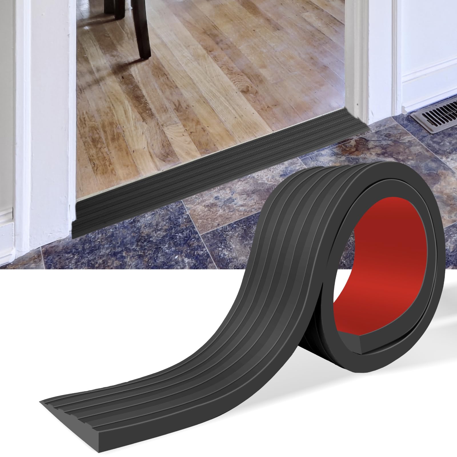 Threshold Ramps for Doorways Self-Adhesive Rubber Ramps for Door Threshold Rubber Door Threshold Ramp for Wheelchair Stroller Scooter Reducer Ramp (Black, 3” Wide x 3.3' Long)