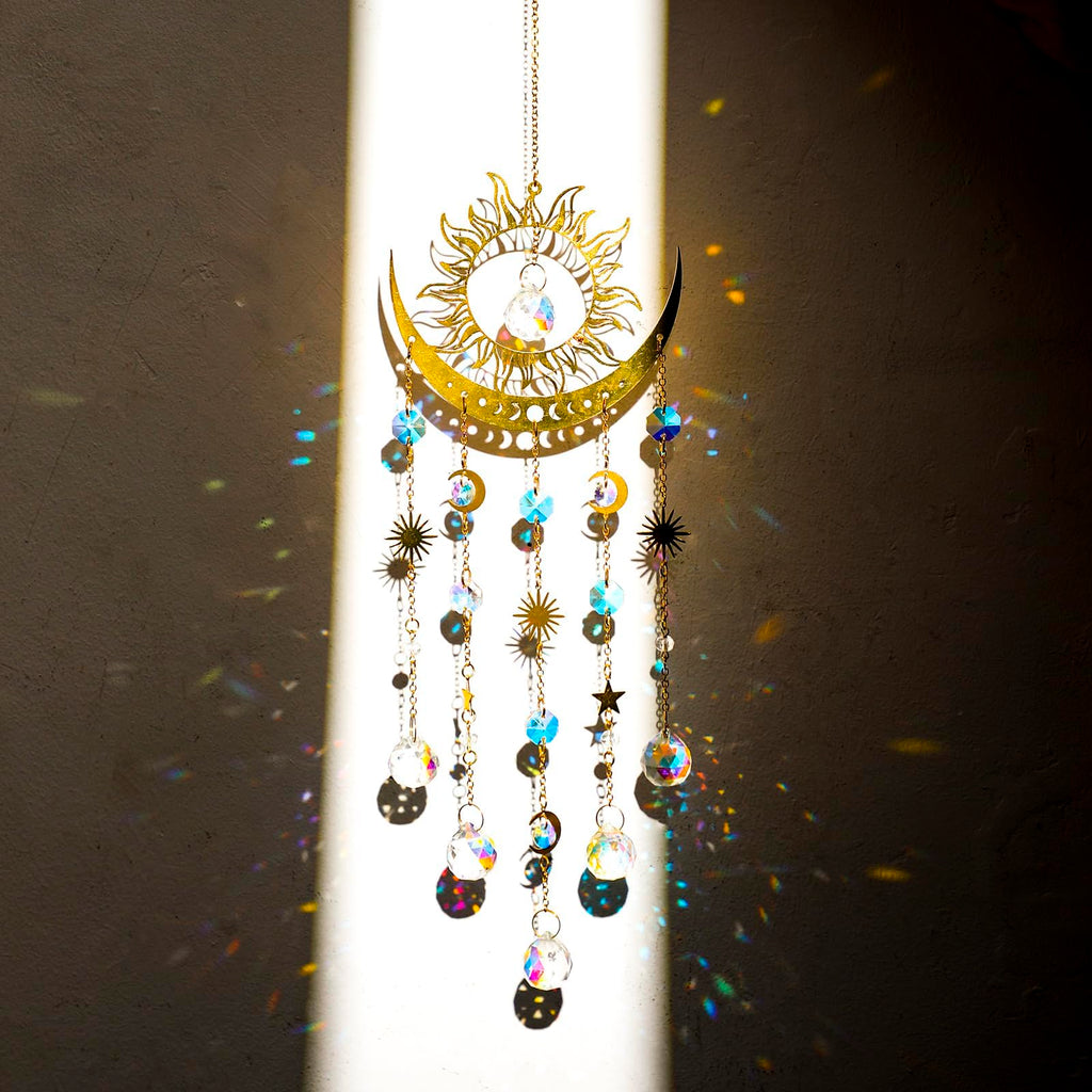 Artilady Sun and Moon Crystal Suncatcher Large Prism Wind Chimes for Window