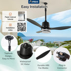 Amico 42 Inch Outdoor Ceiling Fans with Lights for Patios, IP65 Waterproof Gazebo Fan Remote Control, 3000-6000K, 6 Speeds, Hook Hanging Plug in Ceiling Fan for Patio Porch Pergola Garage Canopy