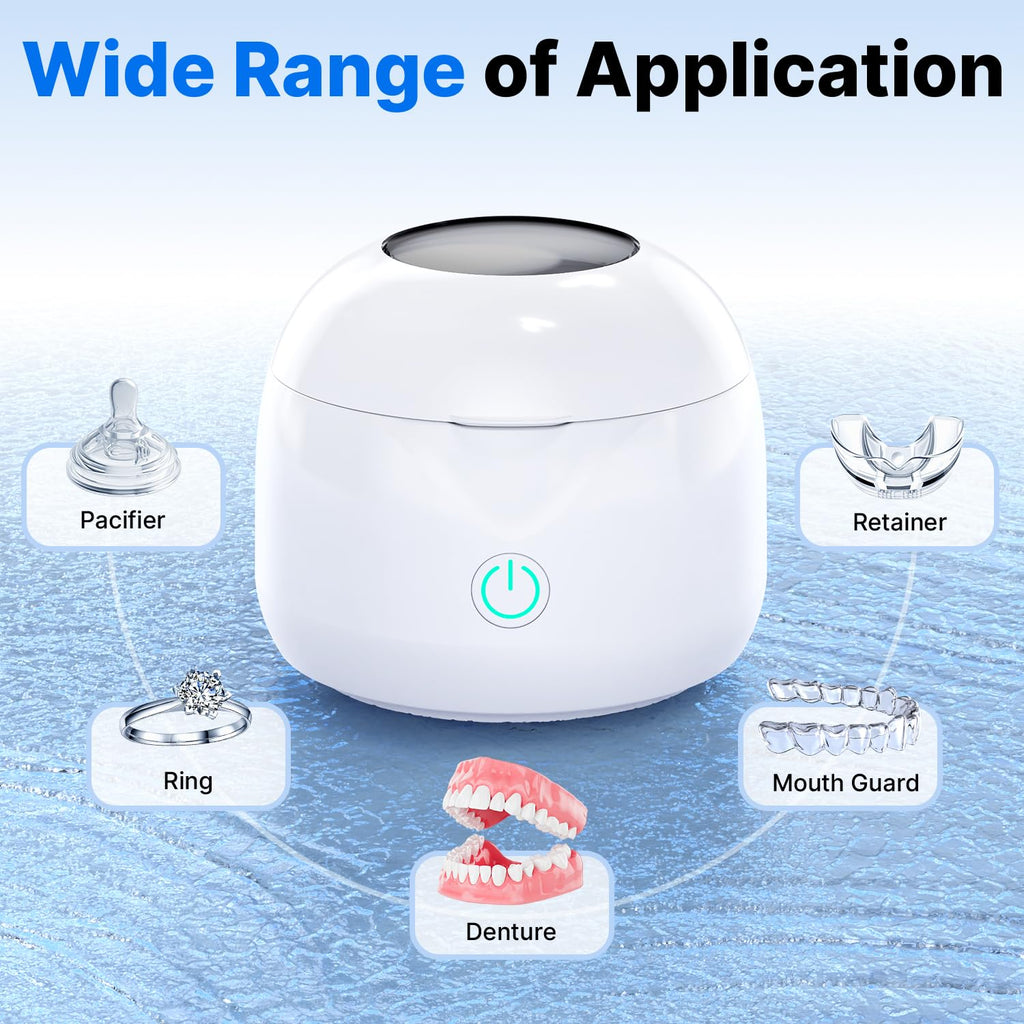 CXRUY Ultrasonic Retainer Cleaner - UV Dental Cleaning Pod Night Guard Cleaner for Dentures, Aligner, Braces, Toothbrush Heads, Jewelry (White)