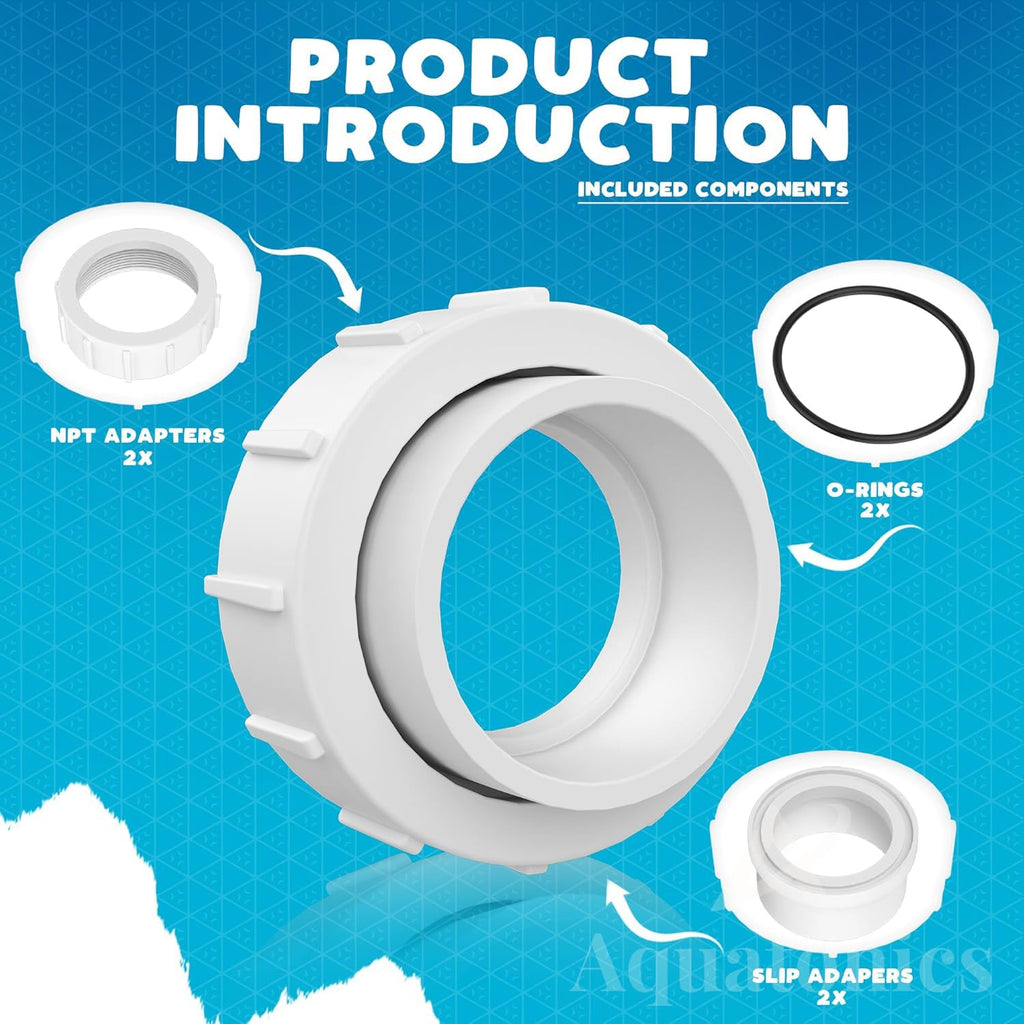 Aquatonics 2” Half Union Adapter for Pentair Replaces PKG188 Mastertemp 400, 200, 250 and All Max-E-Therm Heaters - PLDE Filter - Pumps and More - Set of 2