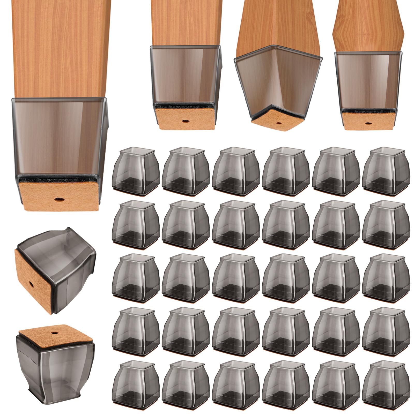 BALEINE Silicone Chair Leg Floor Protectors, Stool Leg Protectors Cap, Chair Leg Caps for Hardwood Floors (Black-32pcs, Square L)