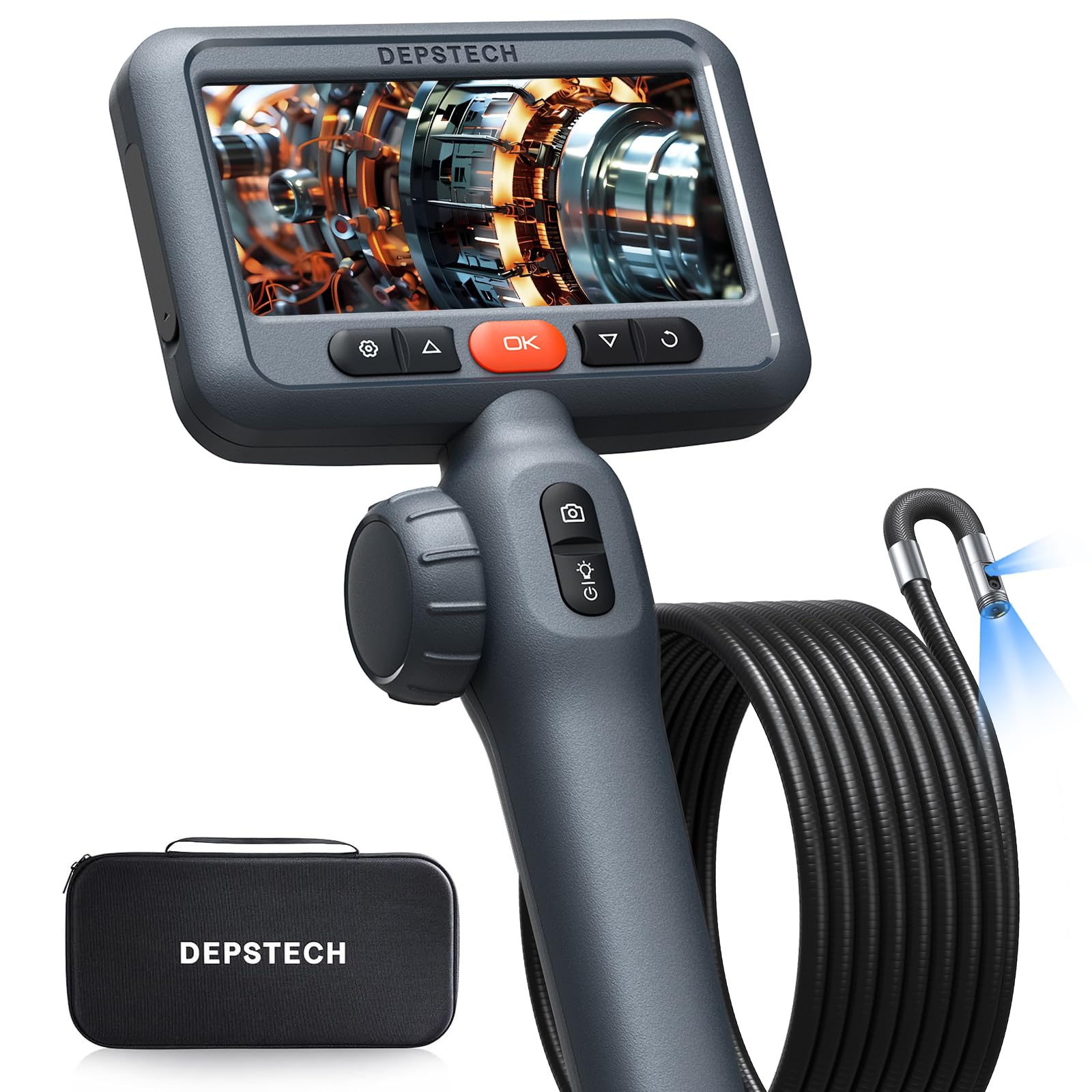 DEPSTECH 10FT Articulating Endoscope Camera with Light: Dual Lens Two-Way Articulated Industrial Borescope with 4.5" Screen and Snake Cable, Inspection Camera Automotive Tool for Wall, Pipe, Mechanic