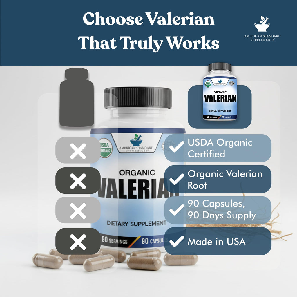 American Standard Supplements Organic Valerian – Vegan, Gluten Free, Non-GMO, 90 Capsules, 90 Servings (Pack of 2)