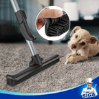 MR.SIGA Pet Hair Removal Rubber Broom with Built in Squeegee, 3 in 1 Floor Brush for Carpet, 61 inch Adjustable Handle, Includes 1 Microfiber Cloth for Floor Dusting