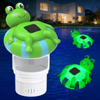 Blufree Pool Chlorine Floater, Frog Solar Chlorine Floater Glow in The Dark Fits 4x3'' Tablets, Adjustable Flow & Large Capacity Floating Chlorine Dispenser for Pool, Hot Tub Spa (Green, 9 in)