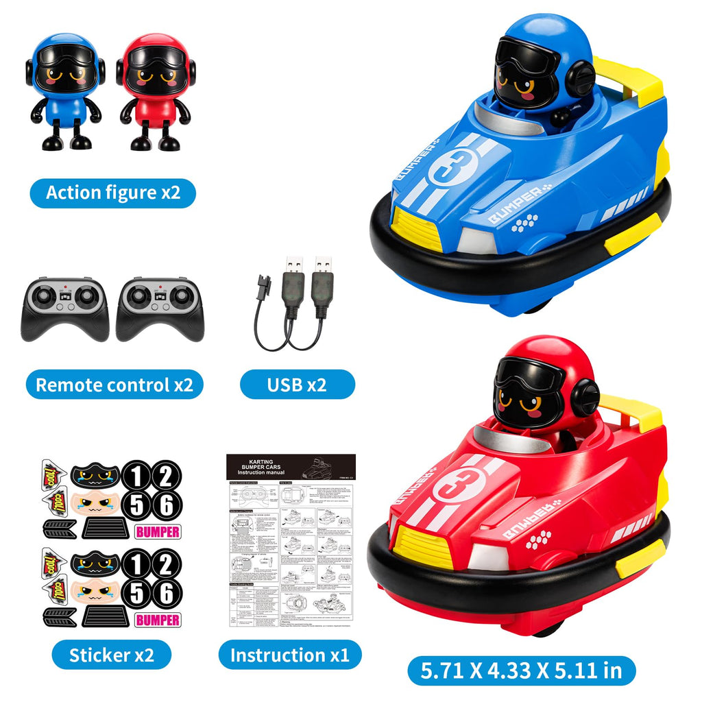 bessome 2 Pack Cute Cartoon Remote Control Bumper Car for Toddlers-Mini RC Cars with Light & Sound & 360°Rotating-Race car Toys for 3 4 5 6Year Old Boys Girls Kids-Christmas Birthday Gifts