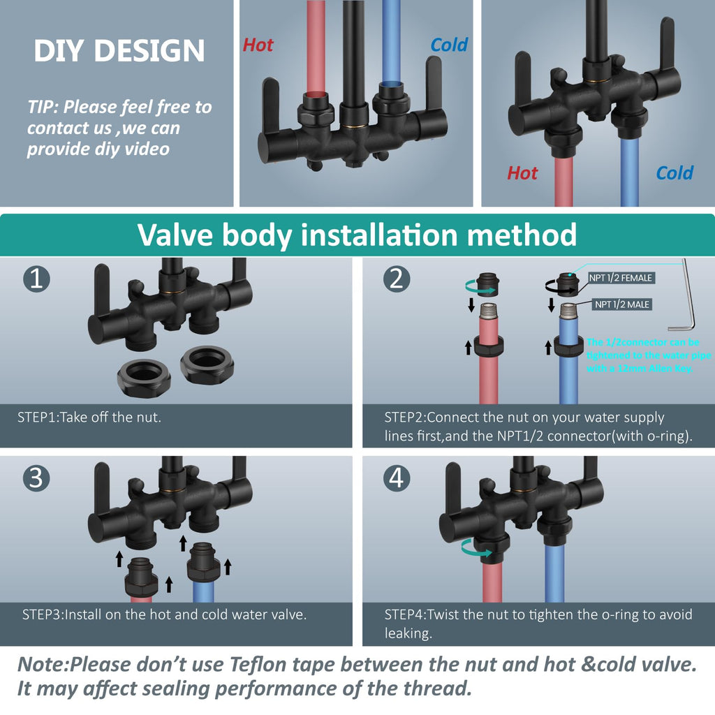 Aolemi Outdoor Shower Fixtures, 31" Exposed Shower System with Shower Head, 2-Handle Outdoor Shower Kit, 3 Inch Center Brass Mixing Valve, Matte Black