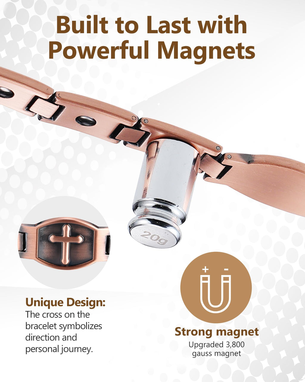 Feraco Copper Cross Bracelet for Men,Magnetic Therapy Christian Bracelets