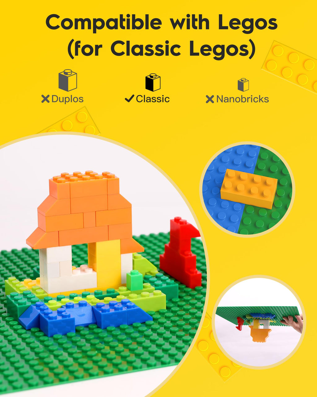 Pokiiulk 20 Baseplates for Bricks, Classic Green Building Base Plates, 10"x 10" (32Studs Each Side), Compatible with All Major Brands