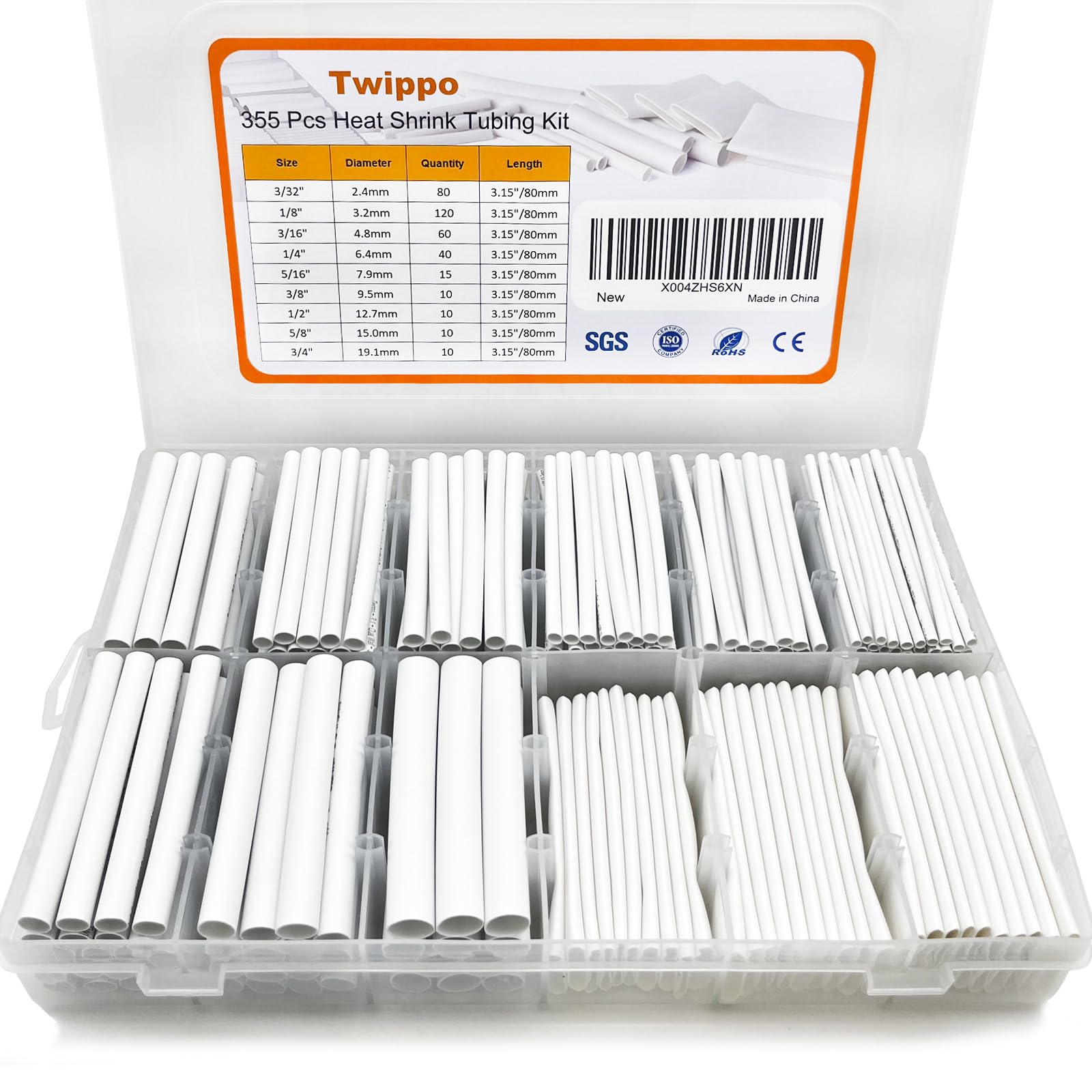 Twippo Heat Shrink Tubing Kit 355pcs - 3:1 Adhesive Lined - Electrical Waterproof Industrial Heat Shrink Terminal Connectors - Marine Grade Wire Connector Shrink Wrap Tube - 3.15" Length - White