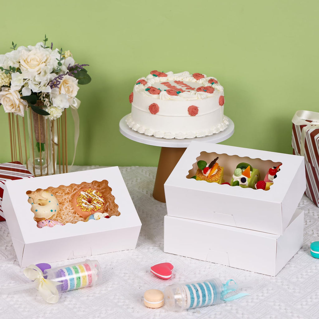 Moretoes 45pcs Cookie Boxes with Window, 9x6x3in Auto-Popup Bakery Boxes
