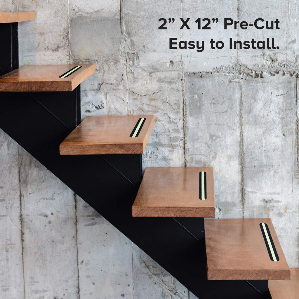 LifeGrip Anti Slip Traction Treads with Glow in Dark Stripe (24-Pack), 2" X 12", Best Grip Tape 80 Grit Non Slip, Pre-Cut Strips, Rounded Corners - Right Size and Ready to Use for Easy Application
