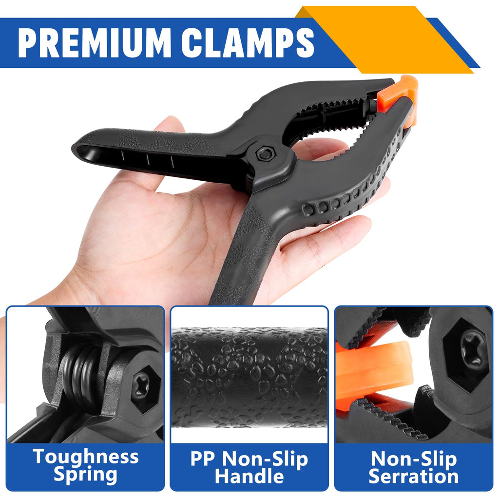 10 Pack 6 inch Plastic Spring Clamps, Black Heavy Duty Clips, Backdrop Clips, Plastic Clamps for Crafts, Backdrop Stand, Woodworking, Photography