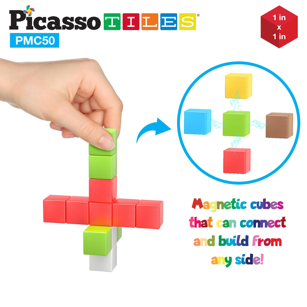 Picasso Cubes Kids Pixel 1” Magnetic Puzzle Cube Mix & Match w/Free Ideabook Sensory Toys STEAM Learning Building Block Magnets Construction Toy Set Stacking Magnet Creative Kit