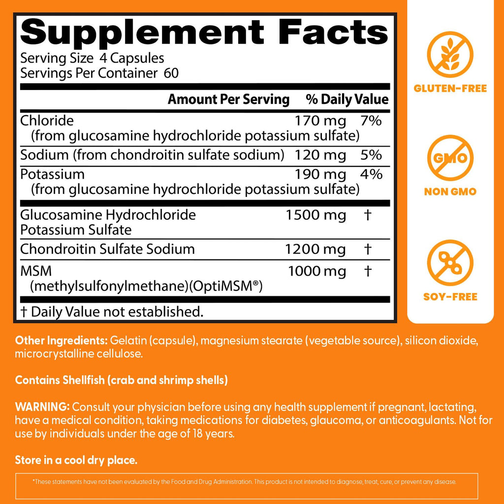 Doctor's Best Glucosamine Chondroitin MSM - Joint Health Support Supplement for Women & Men, Nutritional Support for Joint Strength, Hair, Skin, & Nails, Gluten Free, Non GMO - 240 Capsules