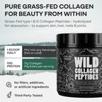 Wild Foods Collagen Peptides Powder – 16 oz Grass-Fed Hydrolyzed for Skin, Hair, Nails Support – Unflavored & Easy to Mix – Non-GMO, Made in USA Collagen Powder for Women and Men