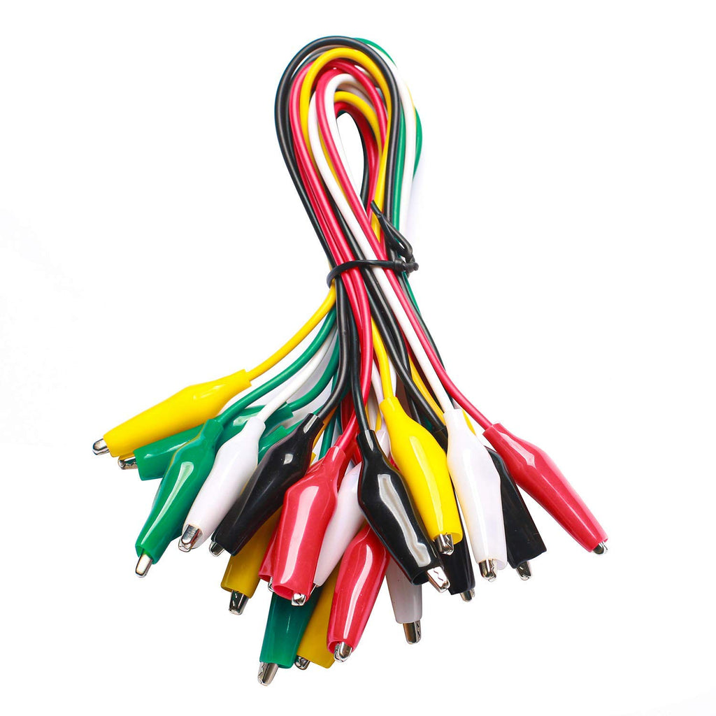 WG-026 10-Piece Test Lead Set with Alligator Clips, 22 AWG, 20.5-Inch, 5 Colors Copper Wire Soldered and Stamped Alligator Clips，Testing Probes, Crocodile Jumper Wires Cable for Electrical Testing