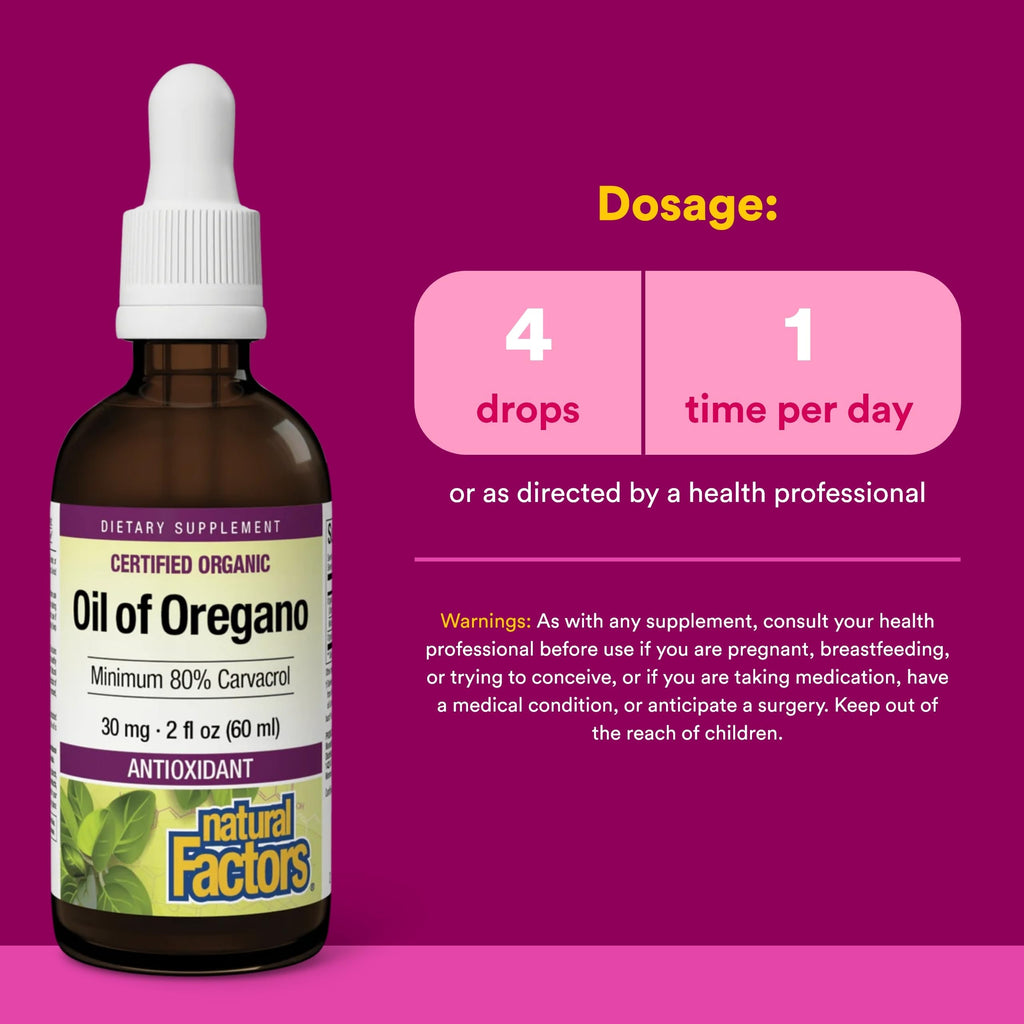 Natural Factors Oil of Oregano - Liquid Antioxidant Support Supplement for Immune Support - Easy Swallow Health Supplement with Non-GMO & Gluten-Free Formula - 2 fl oz (375 Servings)