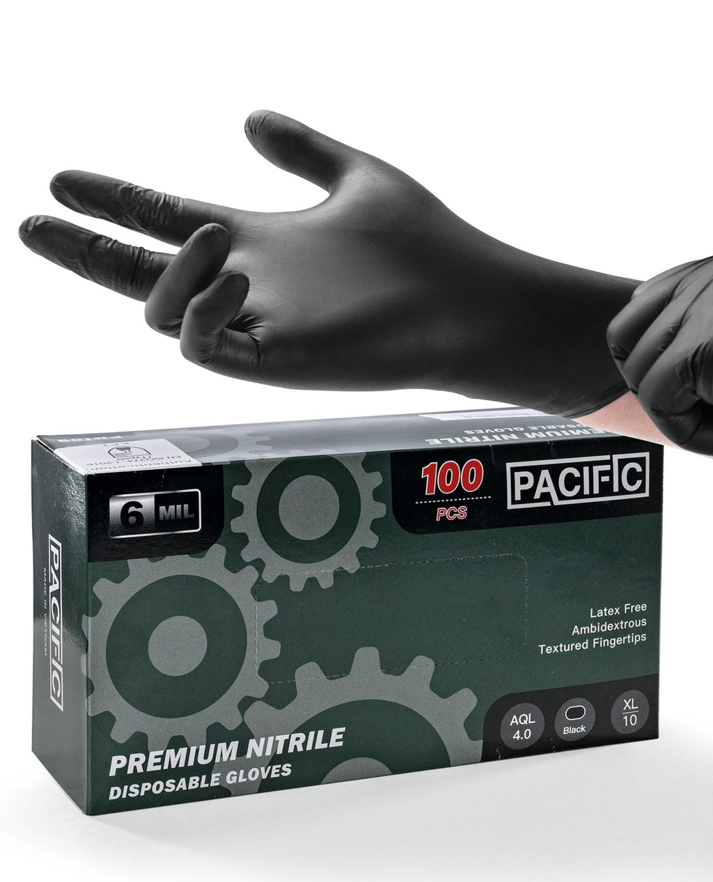 PACIFIC PPE 6-mil Heavy Duty Black Nitrile Gloves, Chemical Resistant, Food Safe, Latex Free Disposable Gloves for Mechanic, Cooking, and Cleaning, 100PCs, XL
