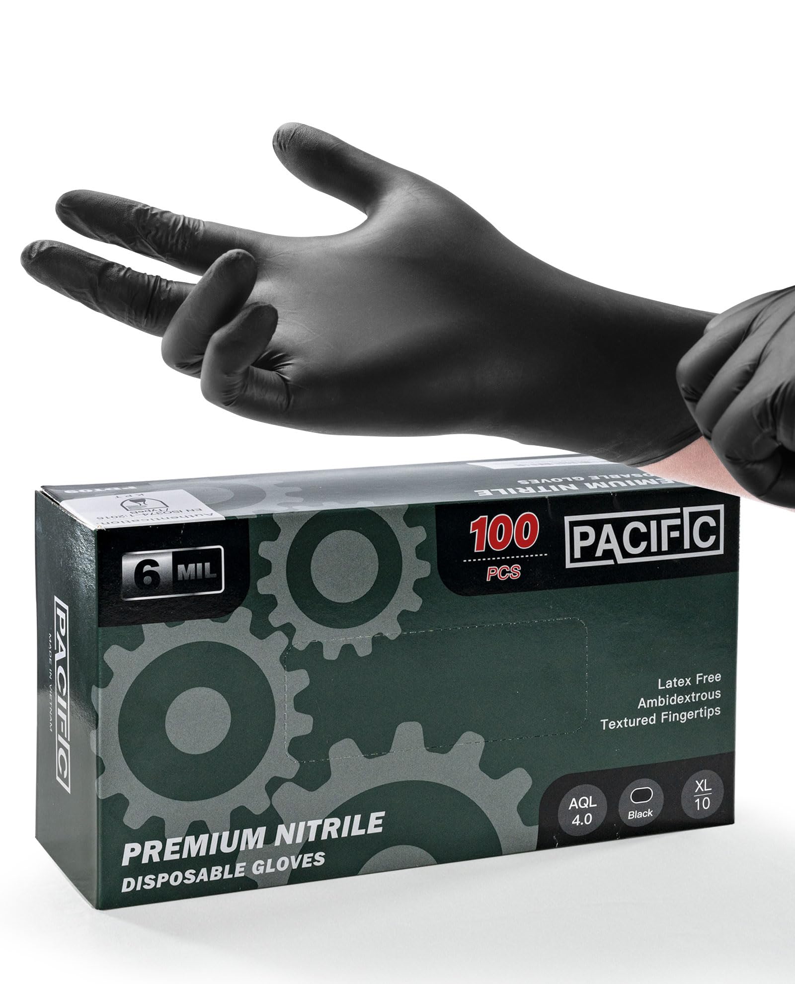 PACIFIC PPE 6-mil Heavy Duty Black Nitrile Gloves, Chemical Resistant, Food Safe, Latex Free Disposable Gloves for Mechanic, Cooking, and Cleaning, 100PCs, XL